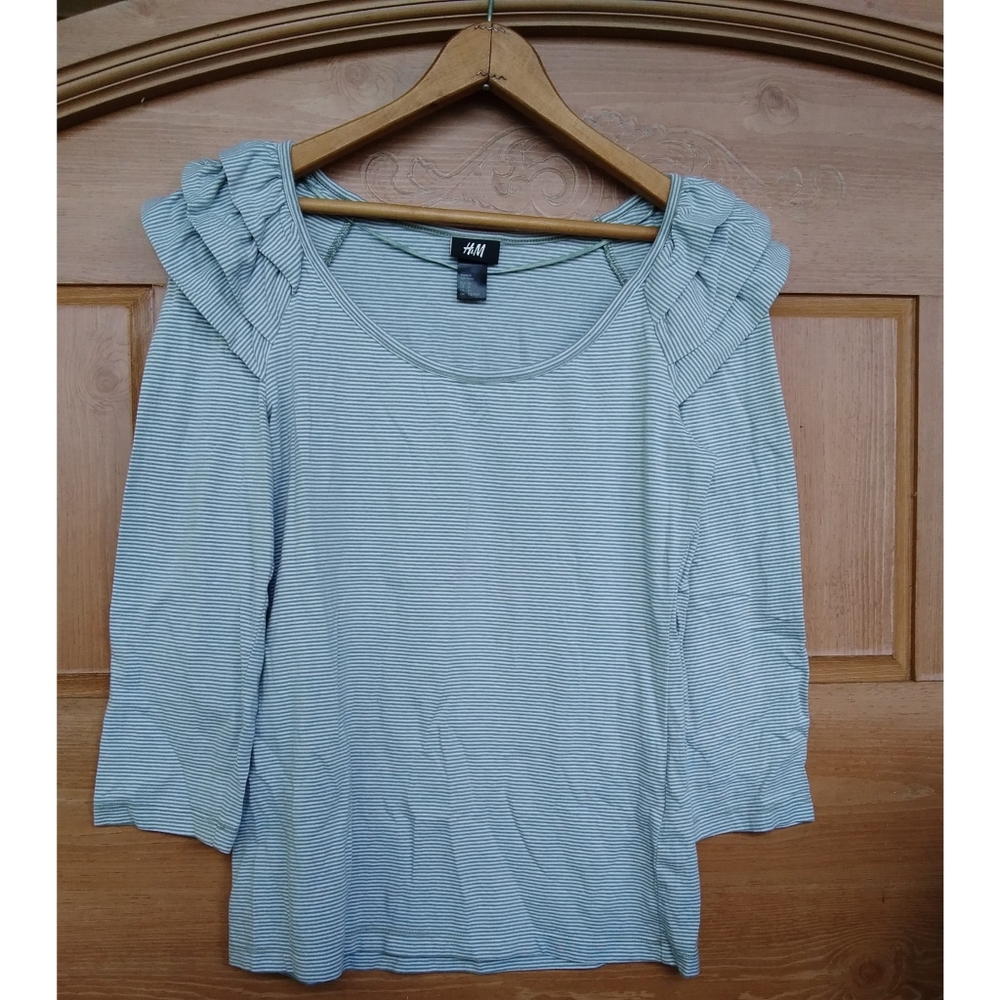 Striped Ruffle Shoulders Fall Top M